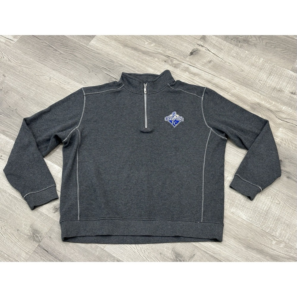 Kansas City Royals 2015 Champions Tommy Bahama Mens Gray 1/4 Zip Pullover Cotton